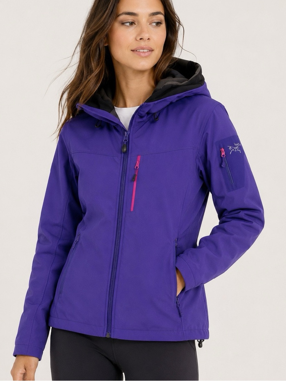Arc'teryx Womens Purple Fleece Lined Softshell Hooded Jacket Full Zip Size Large